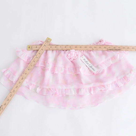 For Love And Lemons Pink & Cream Floral Ariana Layered Ruffle Mini Skirt S - Picture 4 of 10